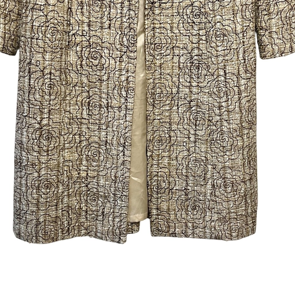 Vintage Neiman Marcus Exclusive Floral Tweed Duster Coat Gold Brown Silk Mix 10 - Picture 6 of 15
